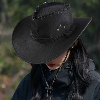 Gambar produk Topi Cowboy Unisex Hat Cotton Hemp Sunhat Wild Brim - Jn45