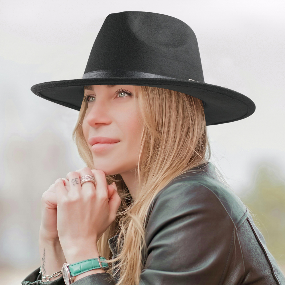 Gambar produk JIANGXIHUITIAN Topi Fedora Panama Laken Hat Jazz Classic Vintage - FS-219