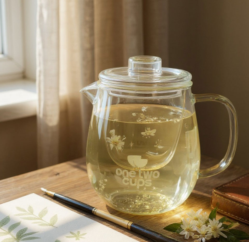 Gambar produk One Two Cups Teko Teh Kaca Saringan Tahan Panas Api Infuser Teapot 600ml - K77