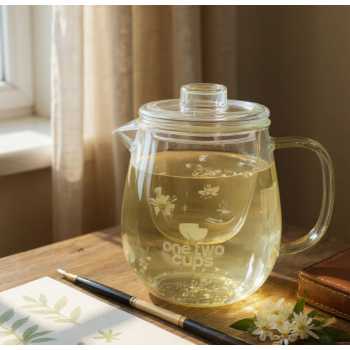 Gambar produk One Two Cups Teko Teh Kaca Saringan Tahan Panas Api Infuser Teapot 600ml - K77