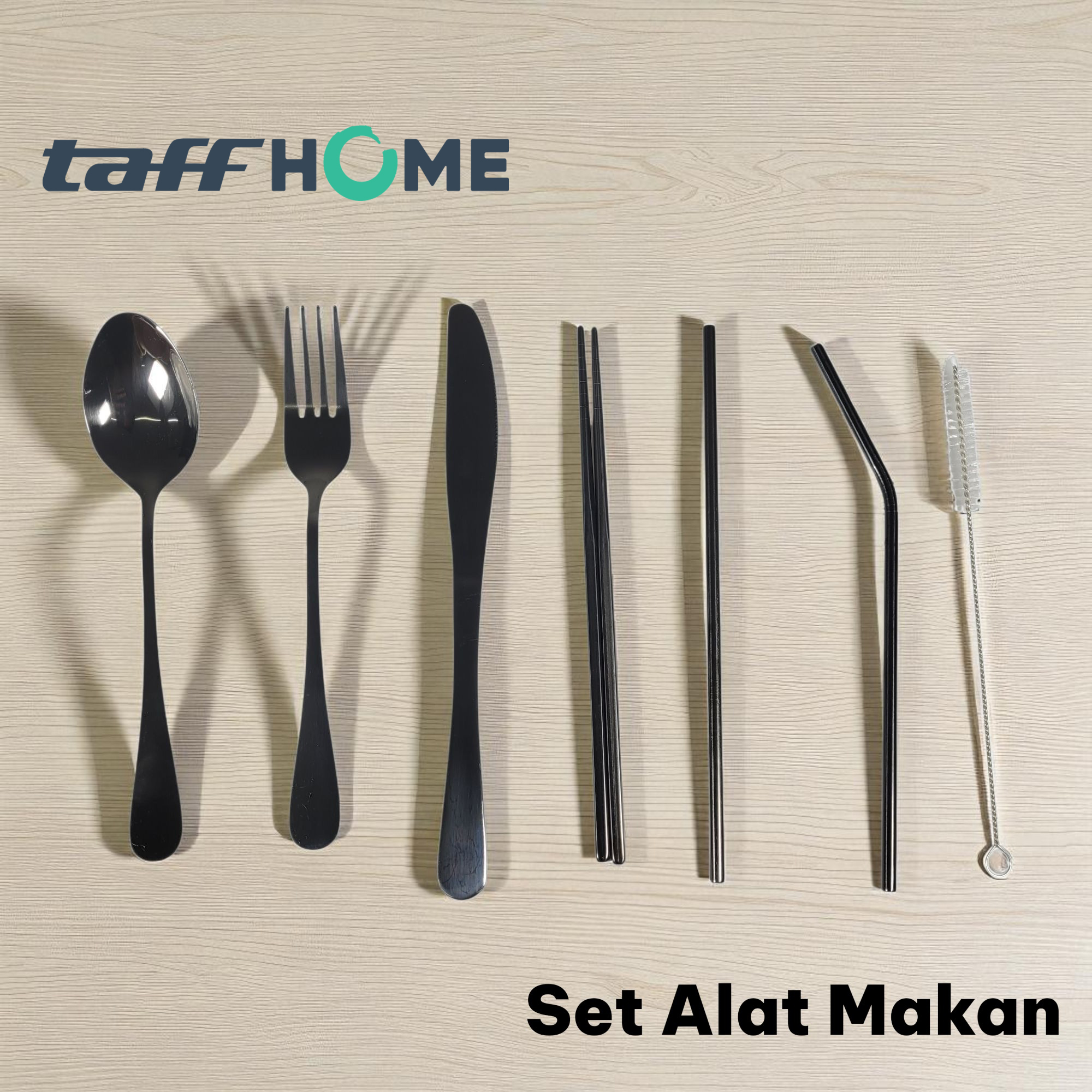 Gambar produk TaffHOME Set Alat Makan Sendok Garpu Pisau Sumpit Sedotan dengan Pouch - EA02300
