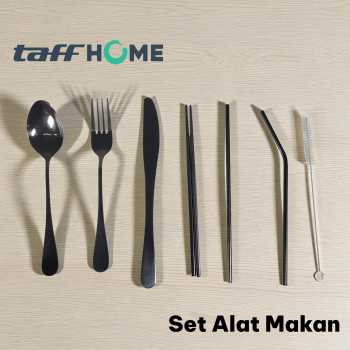 Gambar produk TaffHOME Set Alat Makan Sendok Garpu Pisau Sumpit Sedotan dengan Pouch - EA02300