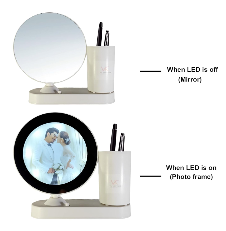 Gambar produk VENTURE Cermin Foto Magic Mirror Photo Frame LED with Pen Holder - B0F6
