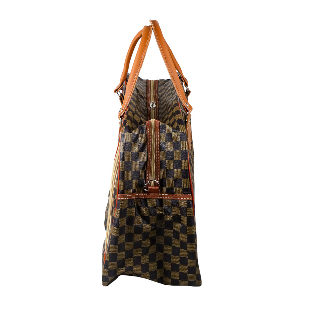 Gambar produk Rhodey RAIMIQI SEMOR Tas Jinjing Duffle Bag PU Leather Unisex 20 Inch Coffee Grid - CB001