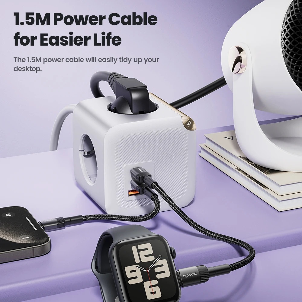 Gambar produk Toocki Stop Kontak 7in1 Power Strip USB Type C EU Plug GaN 33W 4000W - TPSDX-JZB02