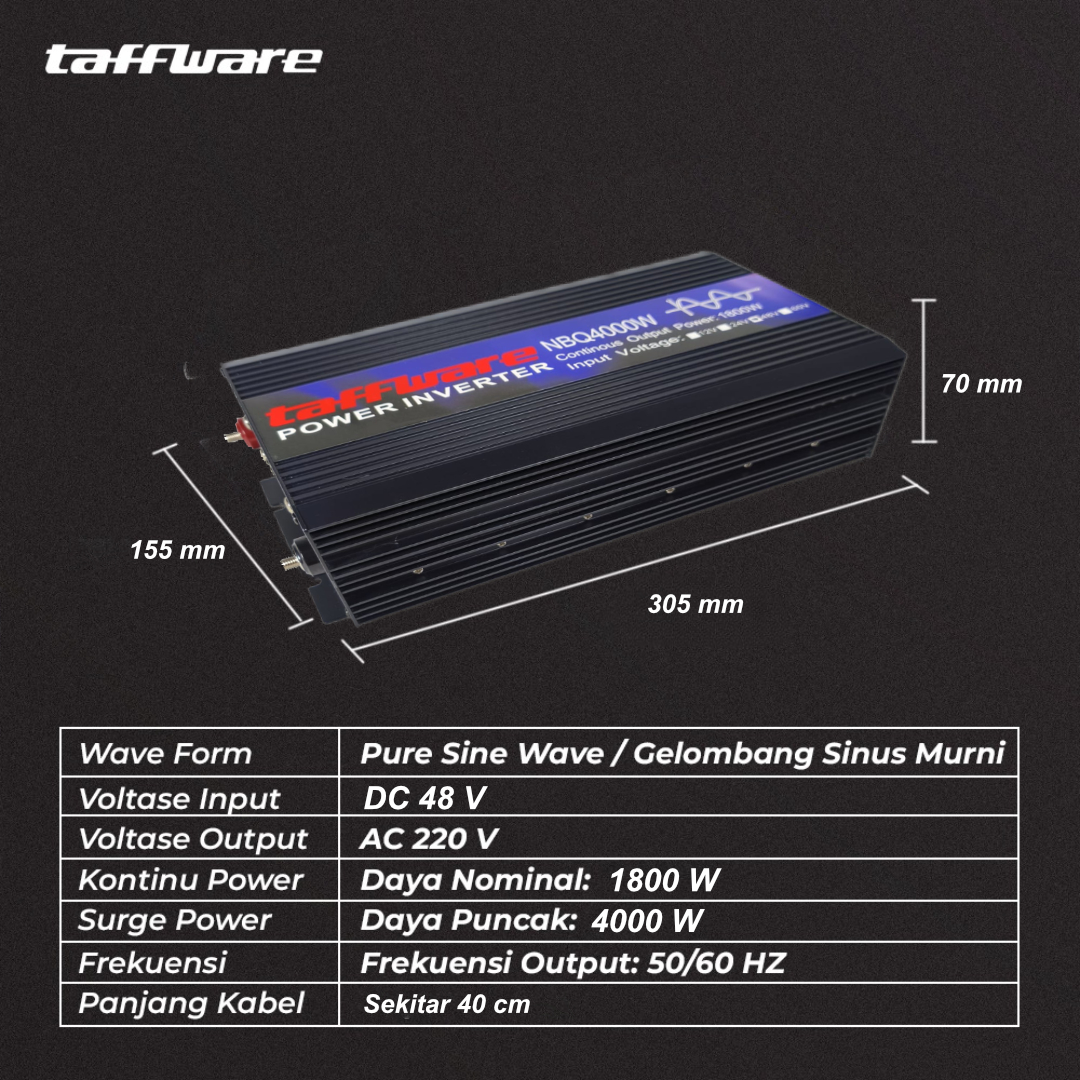 Gambar produk Taffware Power Inverter Mobil Pure Sine Wave DC 48V to AC 220V 4000W - NBQ4000W