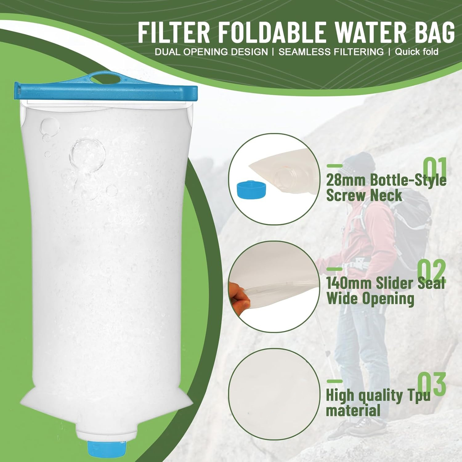 Gambar produk TaffSPORT Kantong Botol Minum Lipat TPU Foldable Water Bag 2L - TF200