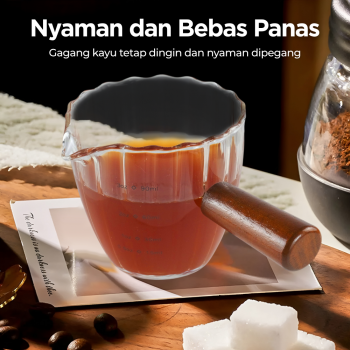 Gambar produk KESOTO Gelas Takar Kopi Espresso Shot Measuring Cup Wooden Handle 90ml - KS3