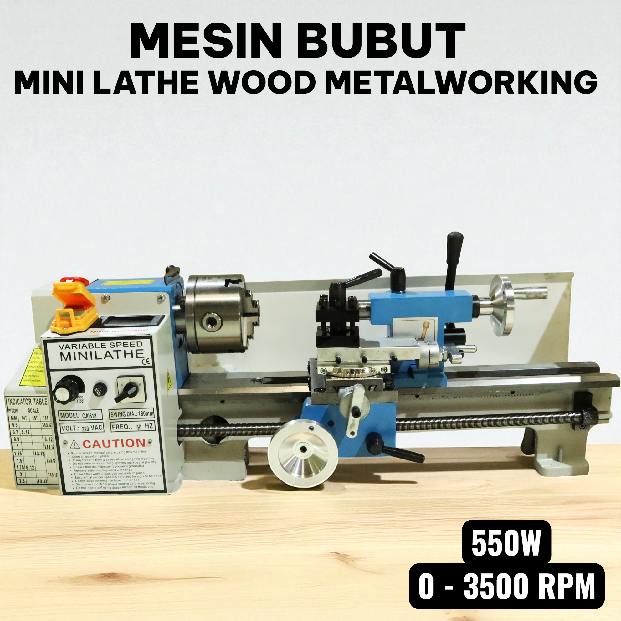 Gambar produk SANOU Mesin Bubut Mini Lathe Wood Metalworking 550W - CJ0618