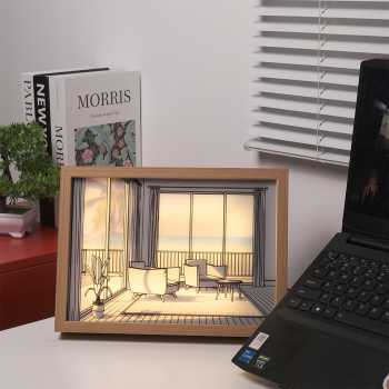 Gambar produk INS Lampu Meja Hias 3D Lukisan Kayu Akrilik 3in1 Color Painting LED Seaside - DR5W