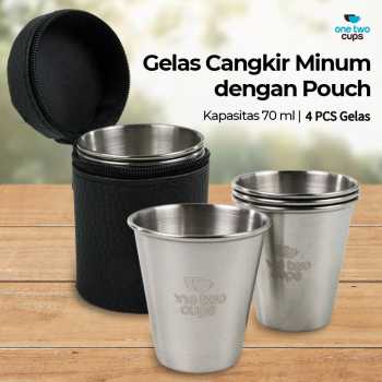 One Two Cups Set Gelas Camping Stainless Steel Travel Mug 70ml 4 PCS - HG189