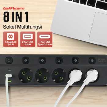 Gambar produk Taffware Stop Kontak 5 Lubang USB Type C EU Plug 10A 110-250V 2500W - QL-1098U