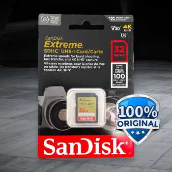 SanDisk Extreme SDHC UHS-I Card Class 10 U3 V30 100MB/s - SDSDXVT