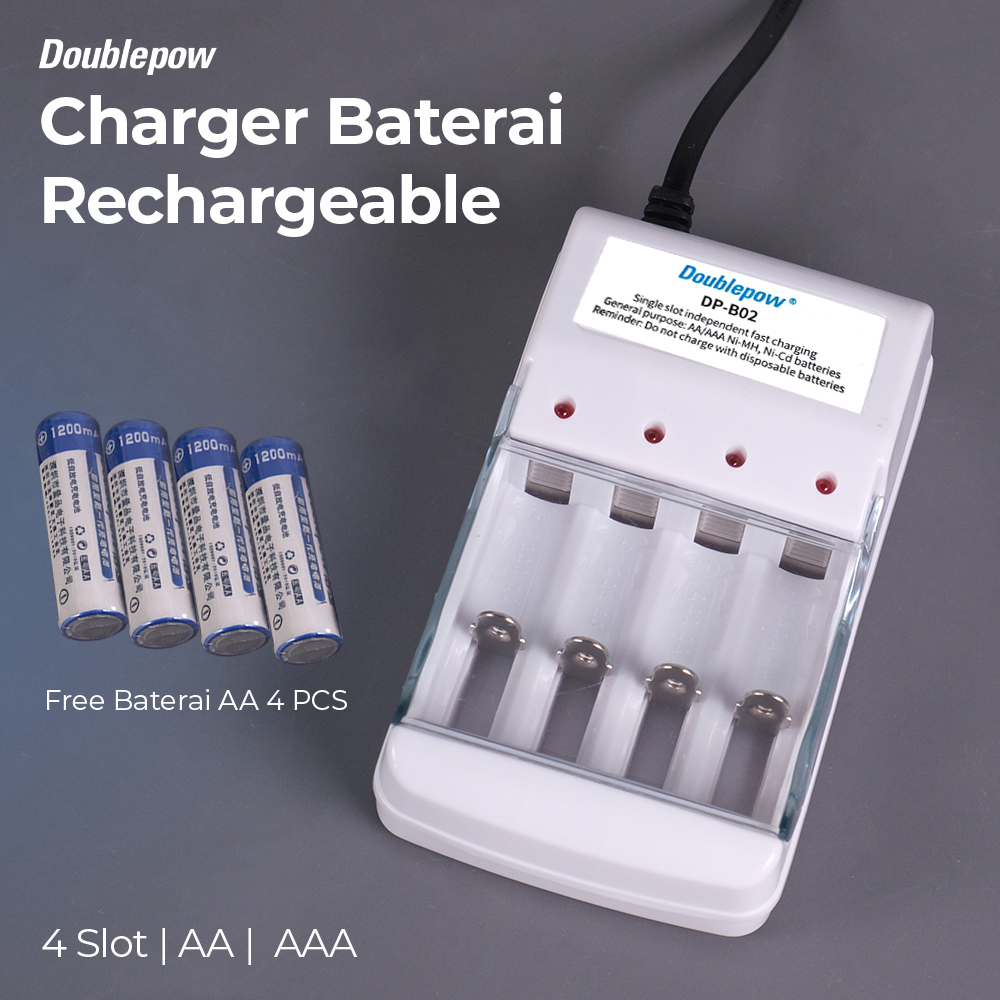 Gambar produk Doublepow Charger Baterai Rechargeable 4 Slot AA AAA with AA 4 PCS - DP-B02