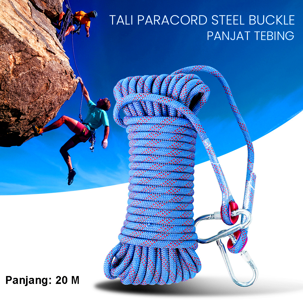 Gambar produk TaffSPORT Tali Paracord Panjat Tebing Climbing Rope Steel Buckle 10mm Panjang 20M - 24KN