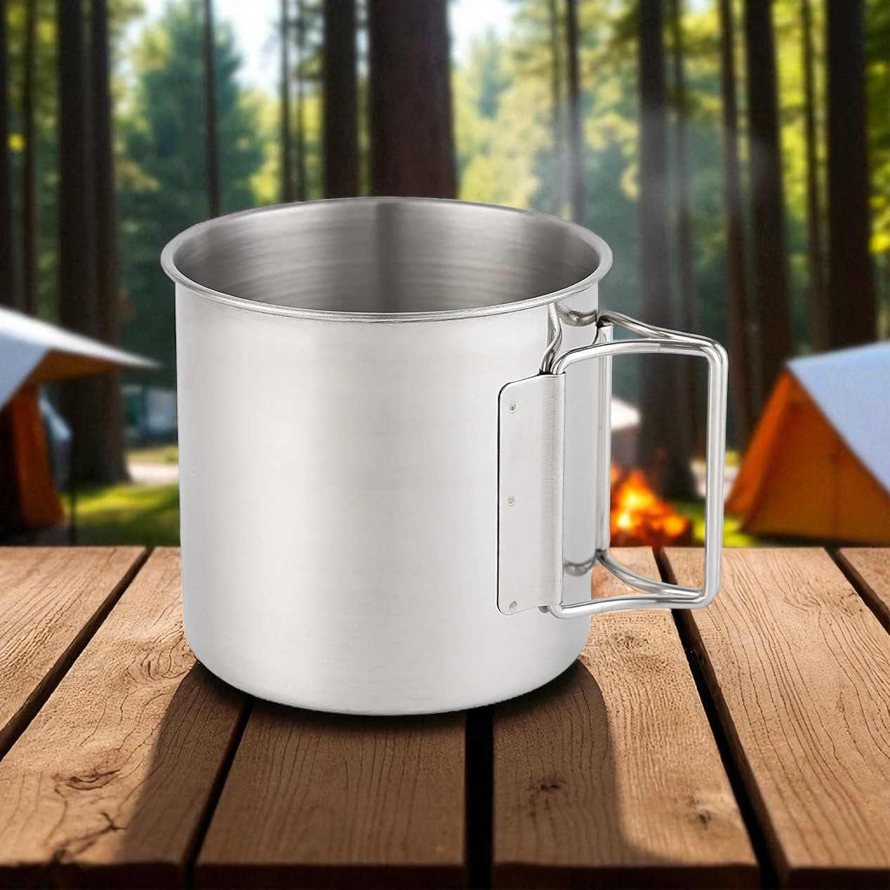Gambar produk MyTrip Cangkir Kopi Stainless Steel Gagang Lipat Camping Mug 500ml - INU164