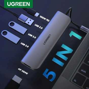UGREEN USB Hub Type C 5in1 USB Type C USB 3.0 4K HDMI PD 100W - CM136