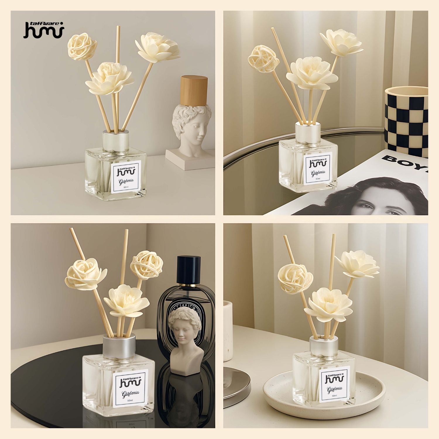 Gambar produk Taffware HUMI Pengharum Ruangan Reed Diffuser with Rattan Sticks 50ml Gardenia - DF-099