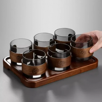 Gambar produk LIONS Gelas Teh Kopi Glass Tea Cup Borosilicate With Wooden Ring 200ml - LU2