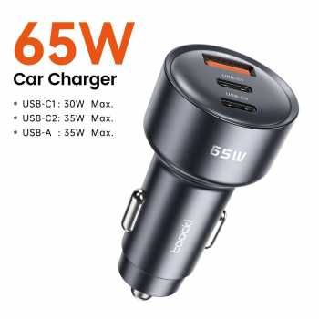 Gambar produk Toocki Car Charger Mobil Fast Charging 3 Port 12-24V C 65W - TQ-CC45