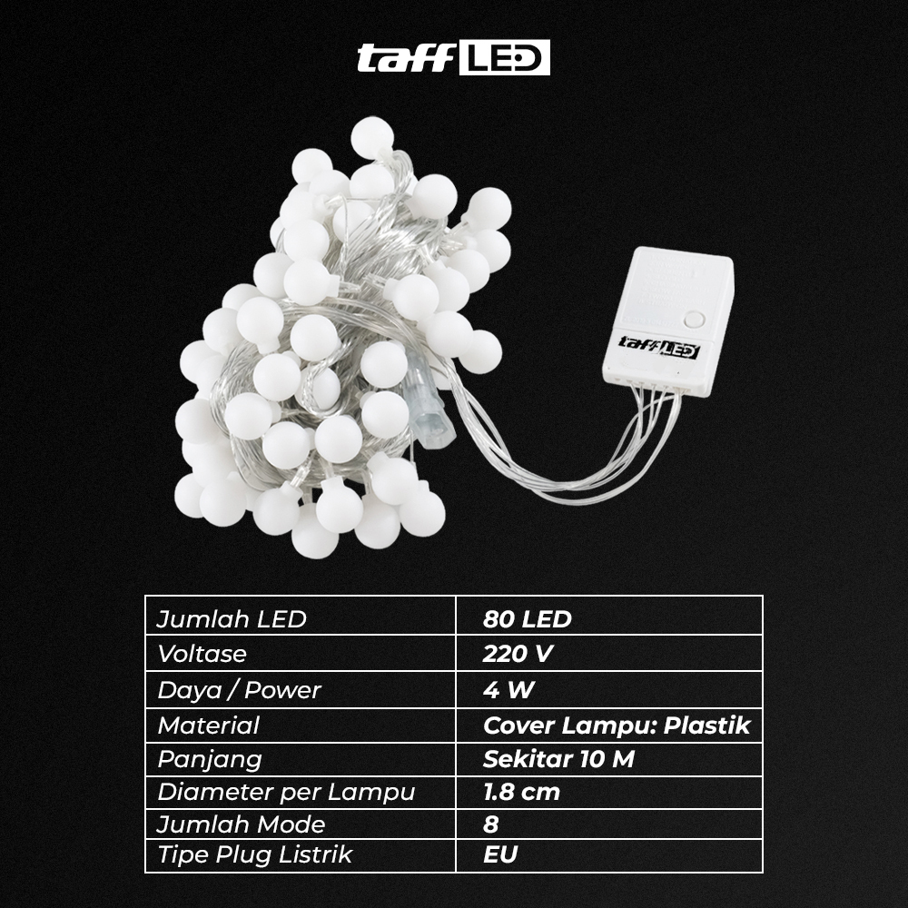 Gambar produk TaffLED Lampu Hias String Lights Waterproof 80 LED 4W 10M Model Ball - YJT80L