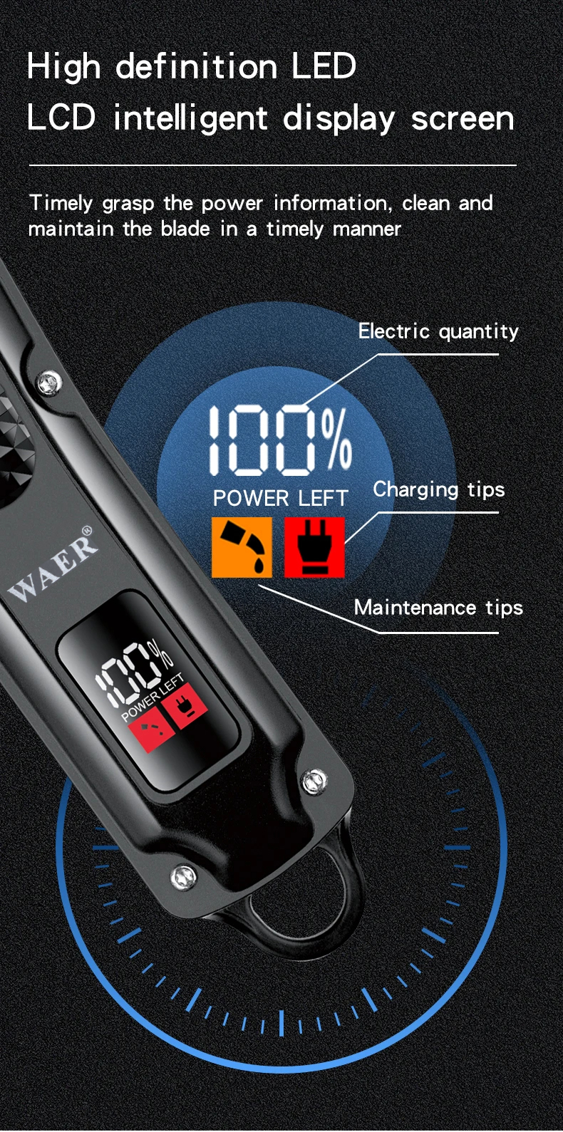 Gambar produk WAER Alat Cukur Rambut Elektrik Hair Clipper Trimmer LCD 1500mAh - WA-2922