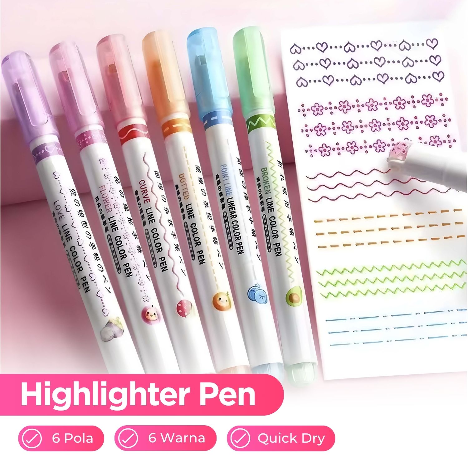 Gambar produk Xuanxuan Pena Spidol Renda Flower Line Shape Highlighter Pen 6PCS - DM-7006-8