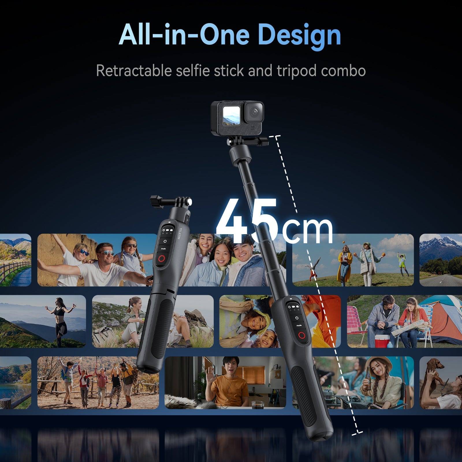 Gambar produk TELESIN Tripod Kamera Aksi Tongsis Monopod Power Bank Bluetooth Remote - S1-CSS-01-TGP