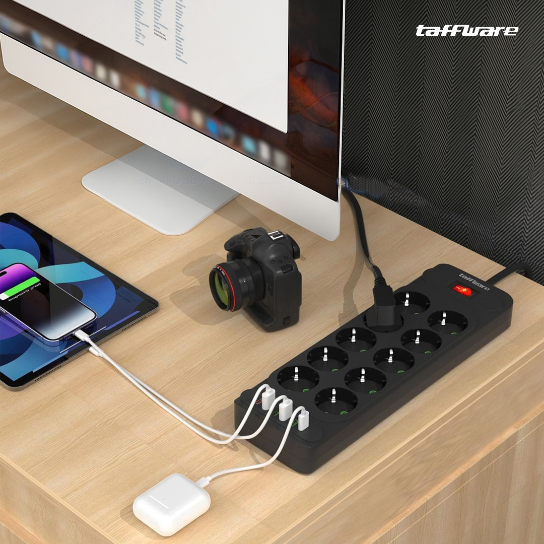 Gambar produk Taffware Stop Kontak USB Type C EU Plug 10A 110-250V 2500W 10 Lubang - QL-1077U / QL-1078U