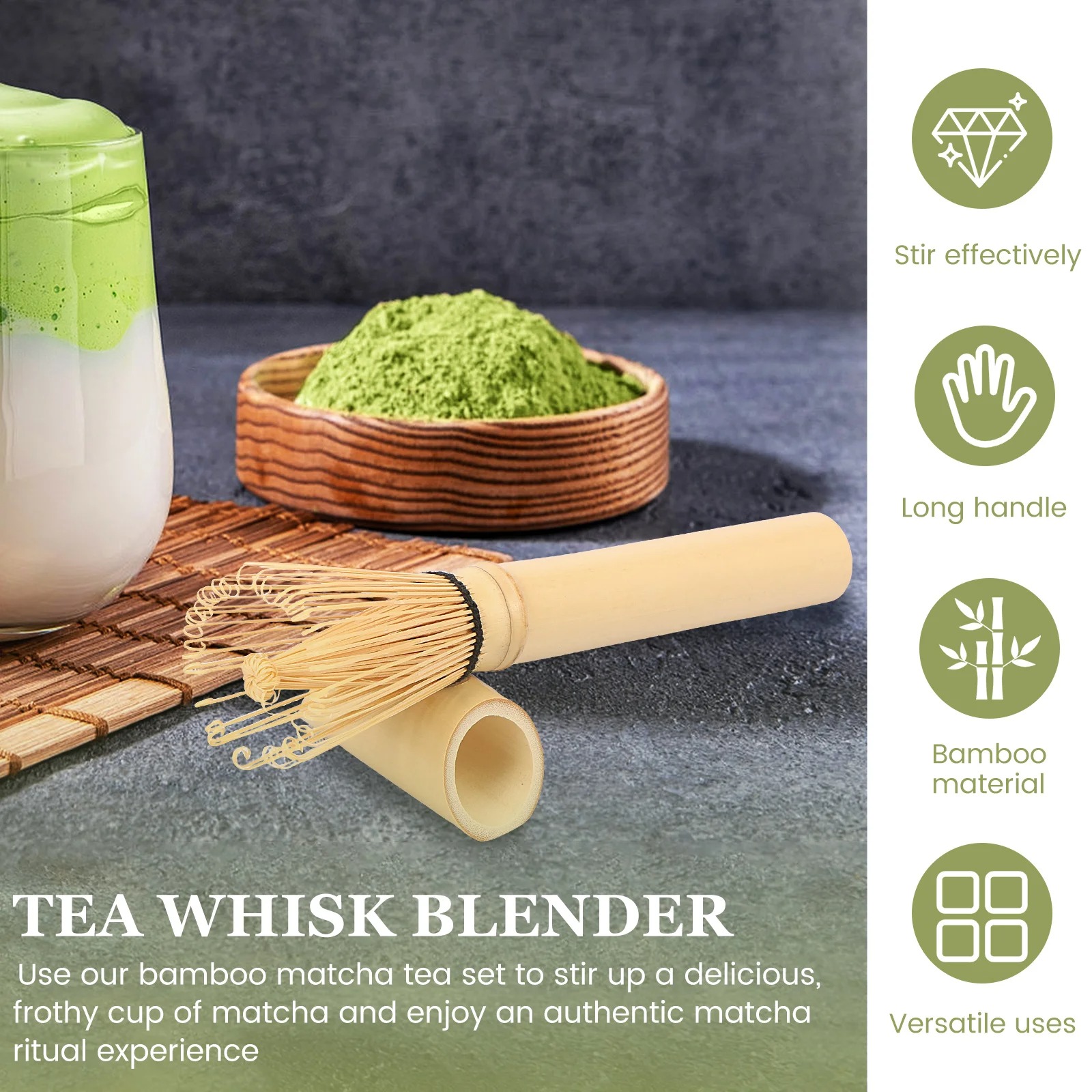 Gambar produk SIDIA Chasen Bamboo Whisk Long Handle Matcha Teh Jepang 56 Tangkai - S-56