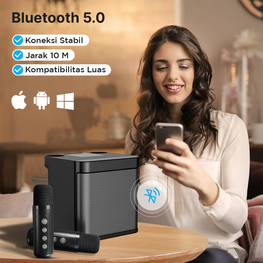 Gambar produk BAFOVY Speaker Bluetooth Karaoke Portable with 2 Microphone 10W - WJ-A826