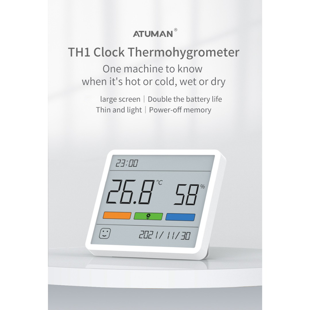 Gambar produk ATuMan Termometer Suhu Ruangan Humidity Hygrometer Clock Calendar - TH1