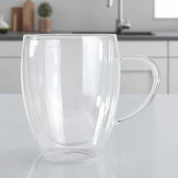 Gambar produk One Two Cups Cangkir Kopi Kaca Tahan Panas Double Wall Mug 350ml - OT30