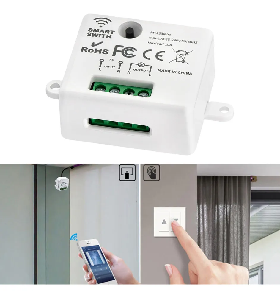 Gambar produk FMA Mini Smart Switch RF433 No Wiring AC85-240V with SOS Kit - F433