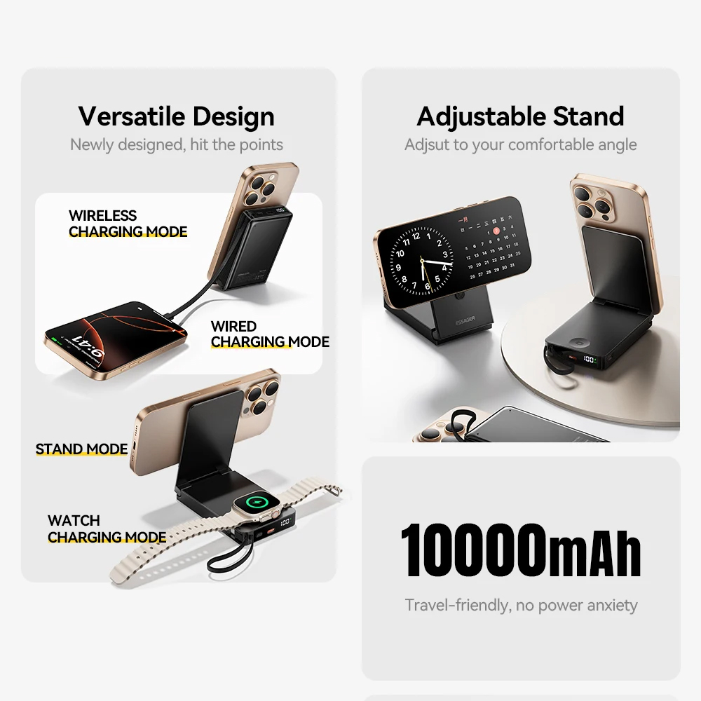 Gambar produk ESSAGER Power Bank Wireless Charging Magnetic Fold PD 20W 10000mAh - ES-D017