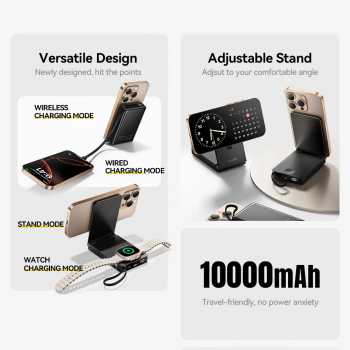 Gambar produk ESSAGER Power Bank Wireless Charging Magnetic Fold PD 20W 10000mAh - ES-D017