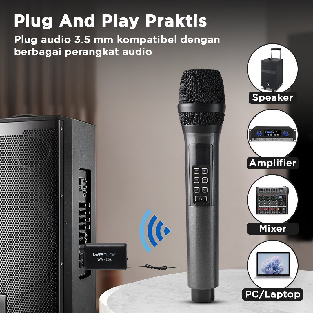 Gambar produk Rellent Mikrofon Karaoke Mic Wireless UHF Portable KTV - D300