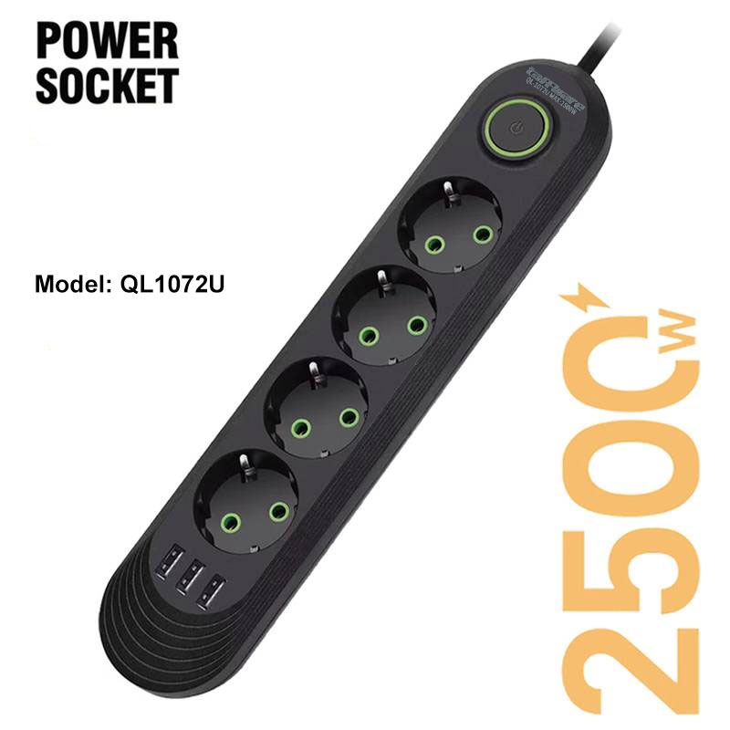 Gambar produk Taffware Stop Kontak USB Port EU Plug 10A 110-250V 2500W 4 Lubang - QL-1071U / QL-1072U