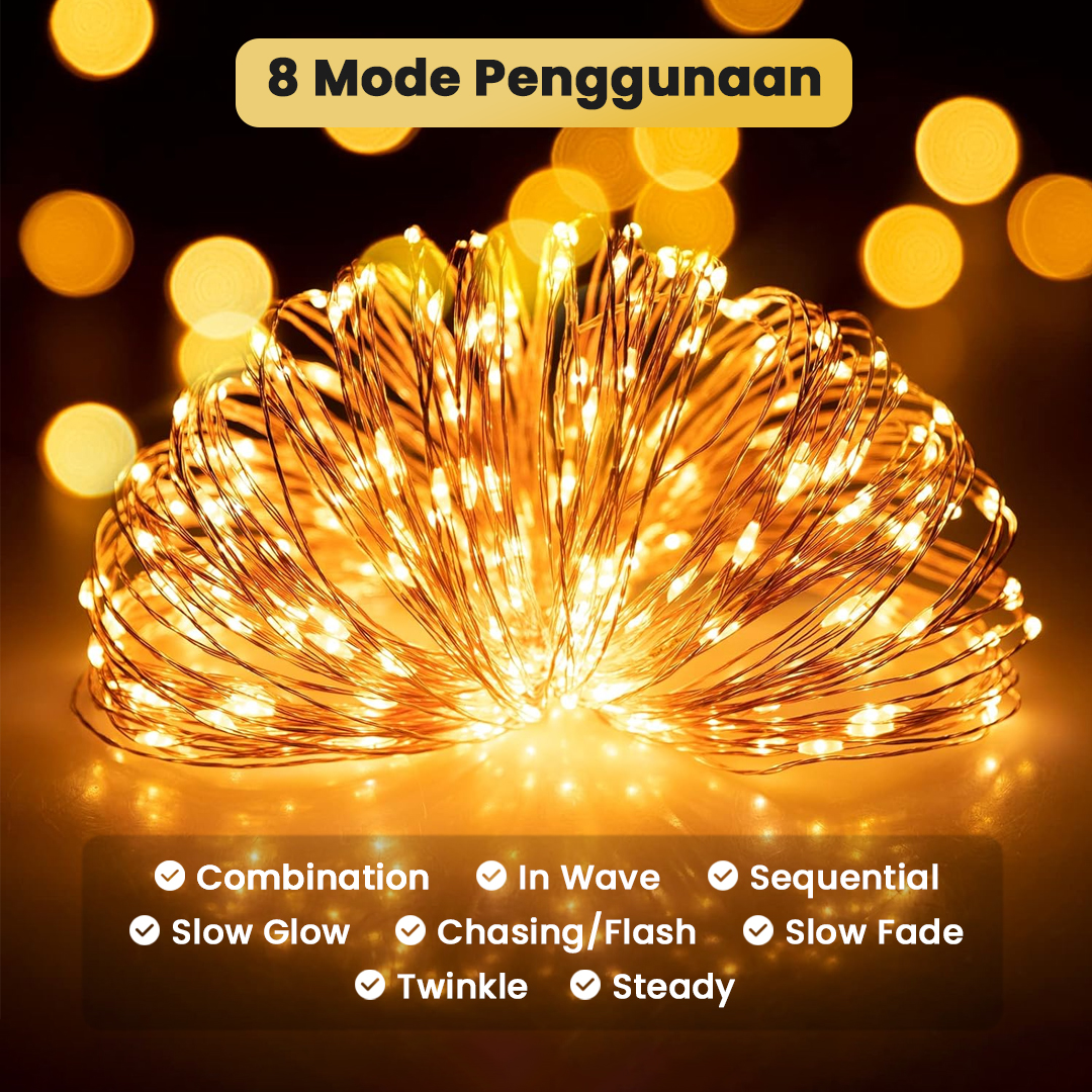 WELPUR Lampu Hias String Lights Solar Power Waterproof 200LED 22M - LISM-11 Gambar produk WELPUR Lampu Hias String Lights Solar Power Waterproof 200LED 22M - LISM-11