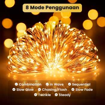 WELPUR Lampu Hias String Lights Solar Power Waterproof 200LED 22M - LISM-11 Gambar produk WELPUR Lampu Hias String Lights Solar Power Waterproof 200LED 22M - LISM-11