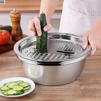 Gambar produk Slight Parutan Pengiris Sayur Serbaguna 3in1 Slicer Draining Basket - INU160