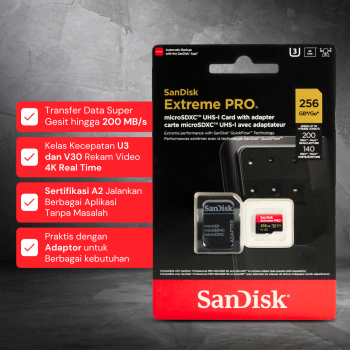 Gambar produk SanDisk Extreme Pro microSDXC UHS-I A2 V30 200MB/s 256GB-SDSQXCD-256G