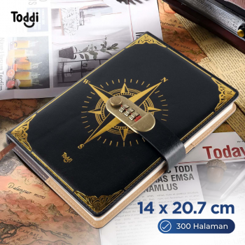 Toddi Buku Jurnal Leather Notebook Diary 300 Halaman with Lock - JJ-03