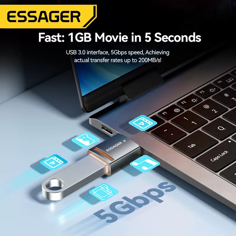 Gambar produk ESSAGER OTG Type C to USB A 3.0 Adapter Converter Fast Charging 5A - ES-OTG17