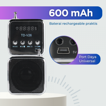 Gambar produk NBY Speaker Bluetooth Portable Mini MP3 Player FM Radio 3W - TD-V26