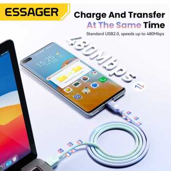 Gambar produk ESSAGER Kabel Data Type C Multifungsi Fast Charging Braided 7A 1M - ES-X73