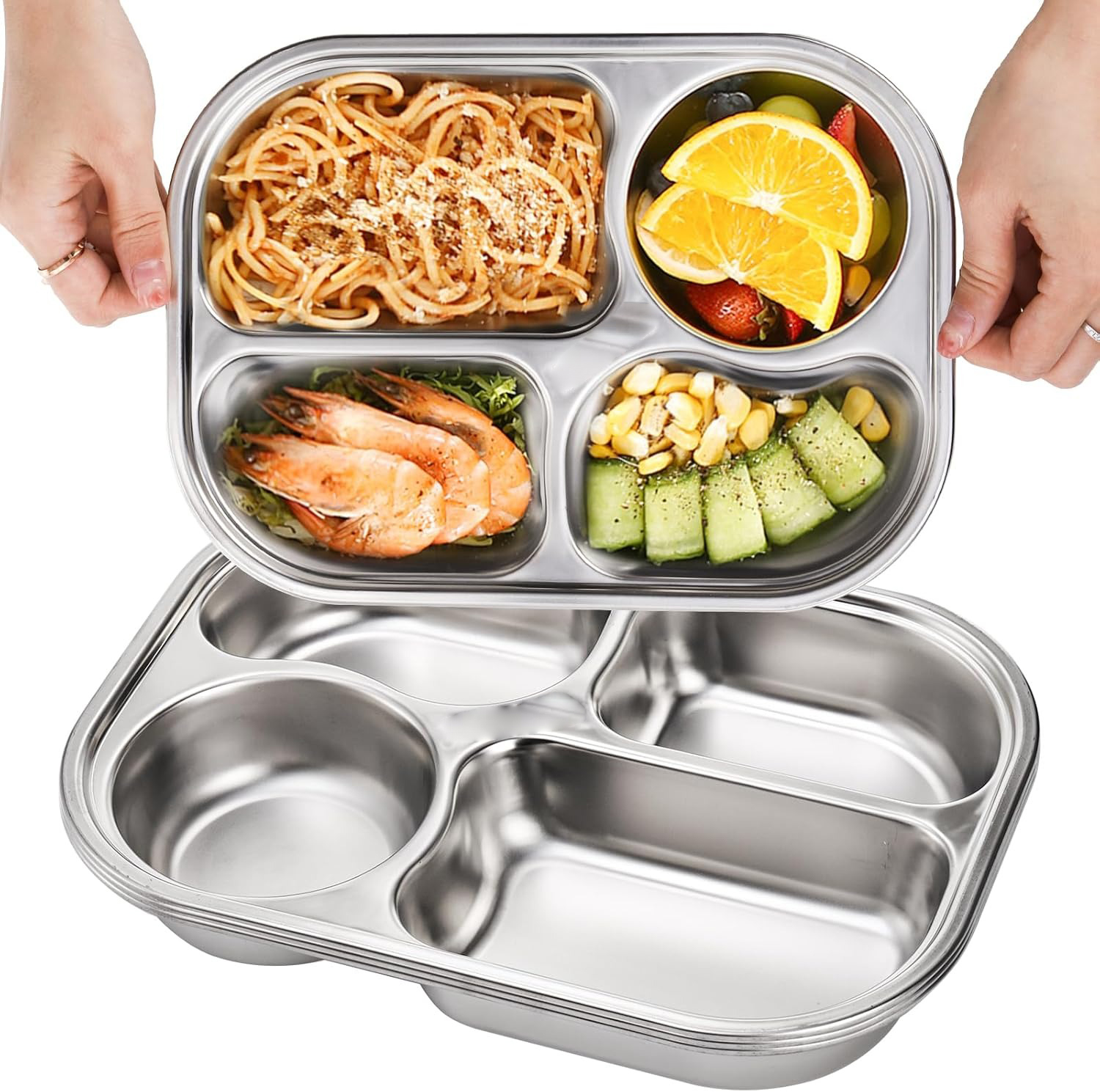 Gambar produk WIMPY Piring Makan Stainless Steel Tray Fast Food 4 Grid - W-005