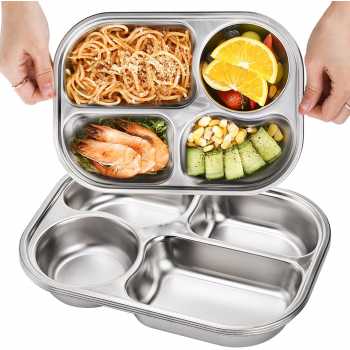 Gambar produk WIMPY Piring Makan Stainless Steel Tray Fast Food 4 Grid - W-005