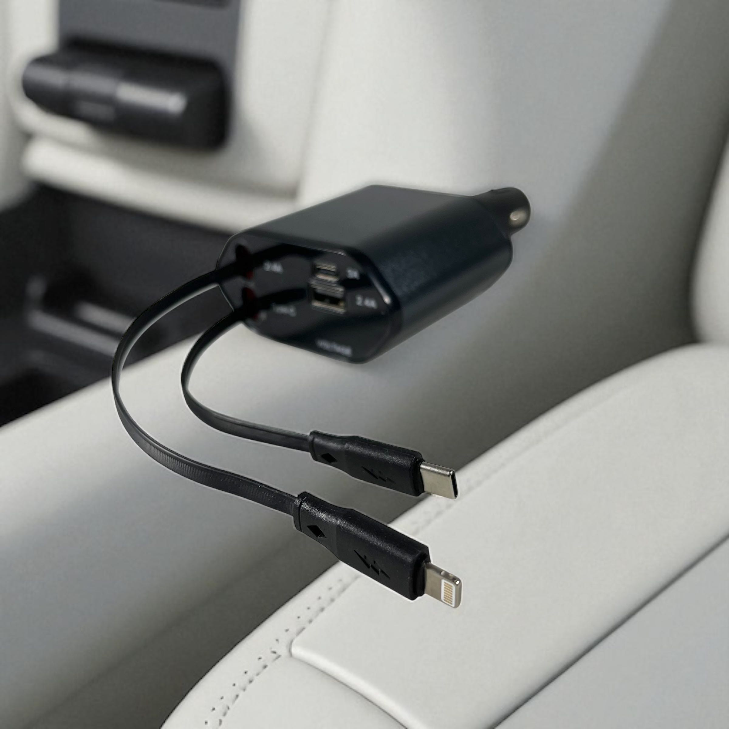 Gambar produk KEBETEME Charger Mobil Kabel USB Type C Lightning Dual Port 12/24V - KT2