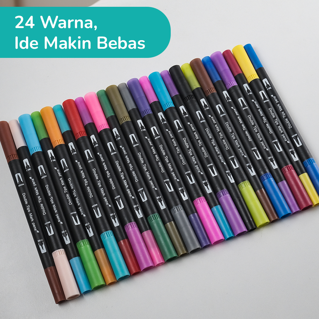 Gambar produk Kolorowy Spidol Double Head Drawing Pen Fine Art Watercolor Set 24 Color - MKB
